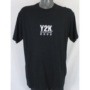 Vintage Y2K Boston 2000 Embroidered Black T-Shirt Mens L Made in USA